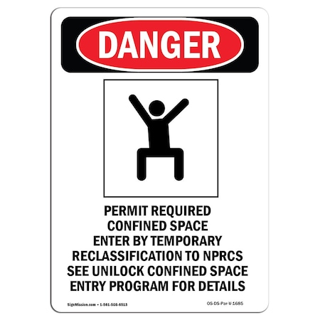 OSHA Danger Sign, Permit Required Confined, 18in X 12in Aluminum